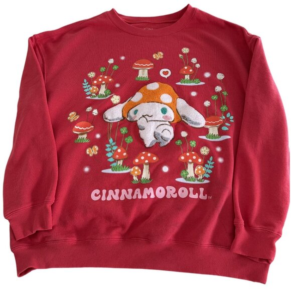 Sanrio Cinnamoroll Mushrooms Sweatshirt Red Embroidered Hello Kitty Womens 1X - Picture 1 of 5